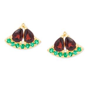 NWT! 🍉18K GoldPlated/Sterling Silver Watermelon Garnet & Spinel Studs